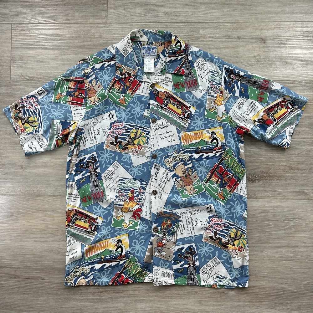 VTG Reyn Spooner Warner Bros Medium Button Up Shirt Looney Tunes All Over Print